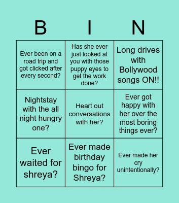 Shreya's Buttday bingo! Bingo Card