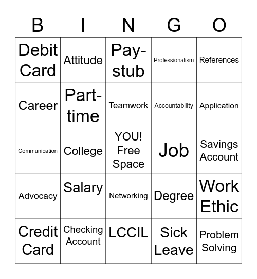 TRANSITION BINGO Card