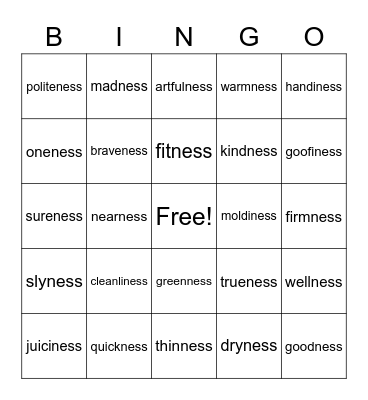 - Ness Bingo Card