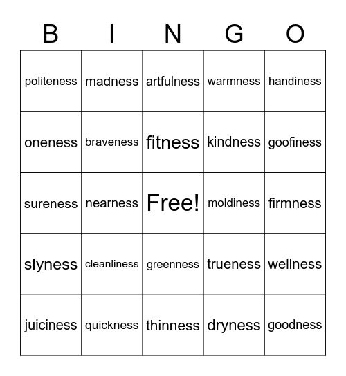 - Ness Bingo Card