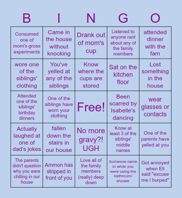 Are you an honorary Munsterman sibling? Bingo Card