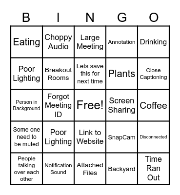 Online Meeting Bingo Card