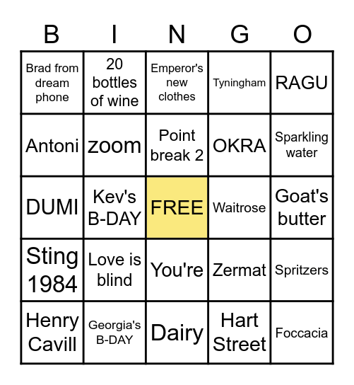 CARD ONE Bingo Card