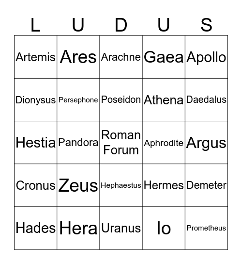 Intro to Mythology Bingo Card