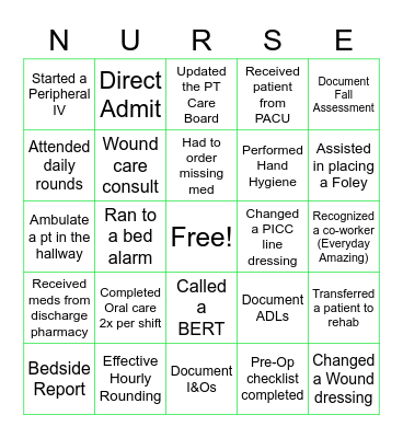 Orthopedics Nursing Week Bingo Card