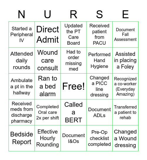 Orthopedics Nursing Week Bingo Card
