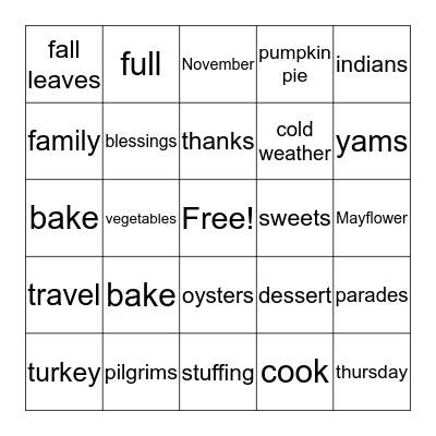 THANKSGIVING Bingo Card