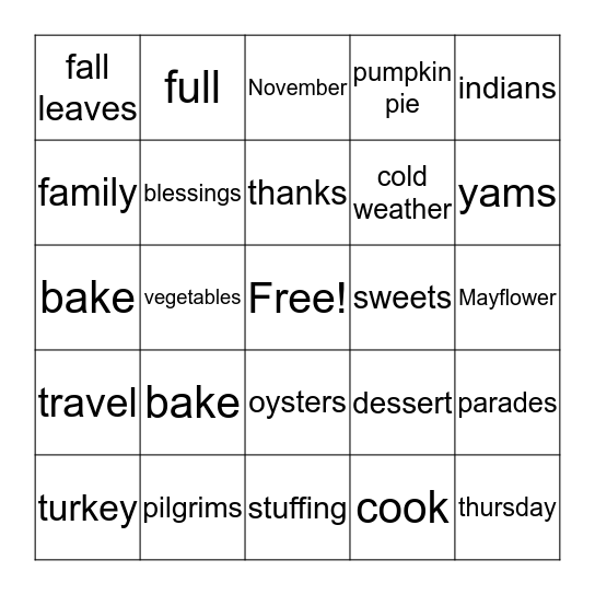 THANKSGIVING Bingo Card
