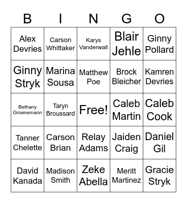 FUSE PEOPLE Bingo Card