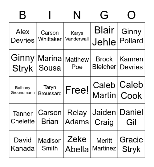 FUSE PEOPLE Bingo Card