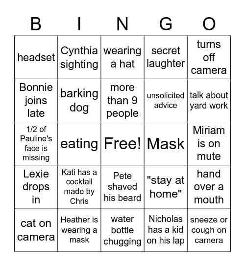 zoom Bingo Card