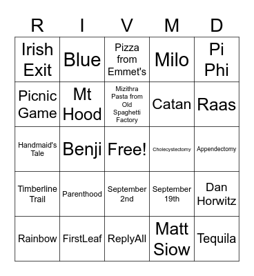 Rivfka Bingo Card