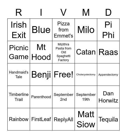 Rivfka Bingo Card