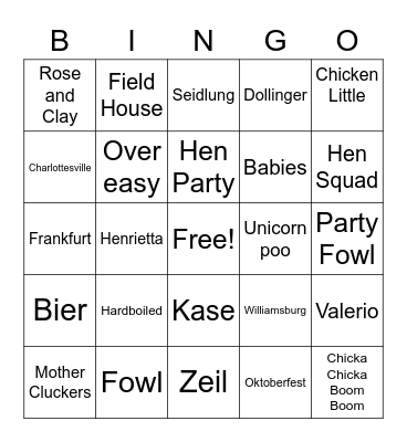 Hen Pen Bingo Card