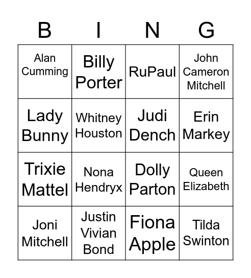 Queens Round 1 Bingo Card