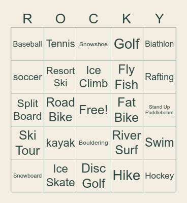 OUTDOOR SPORTS + ACTIVITIES IN CANMORE Bingo Card