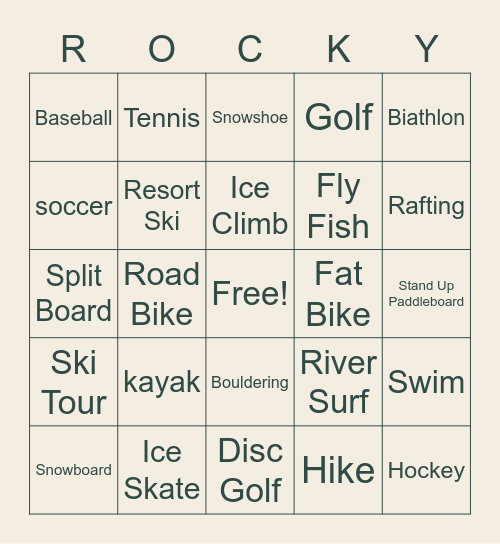 OUTDOOR SPORTS + ACTIVITIES IN CANMORE Bingo Card