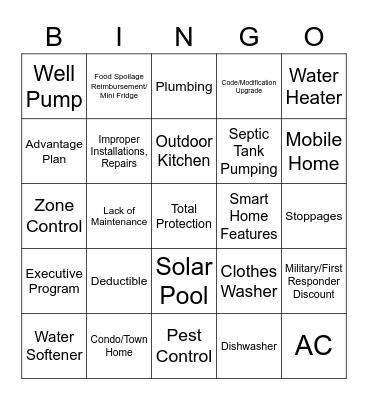HomeGuard Home Warranty Bingo Card