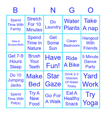 July Self Care Summer- Physical Care Bingo Card