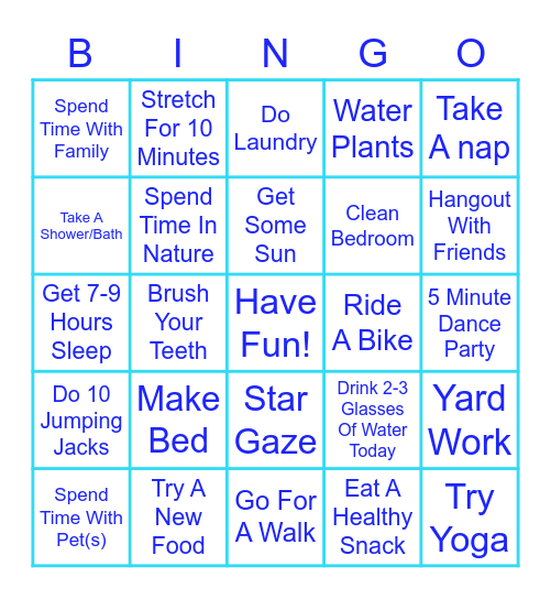 July Self Care Summer- Physical Care Bingo Card