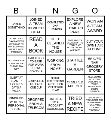 A-Team Quarantine Bingo Card