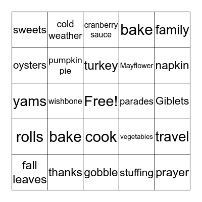 THANKSGIVING Bingo Card