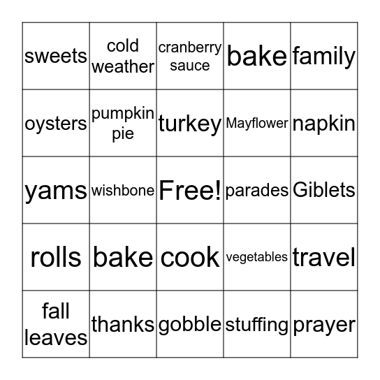 THANKSGIVING Bingo Card