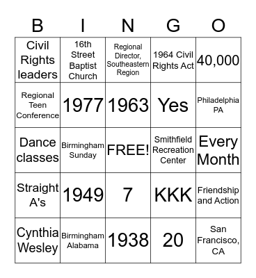 Jack & Jill Day/Carole Robertson Celebration! Bingo Card