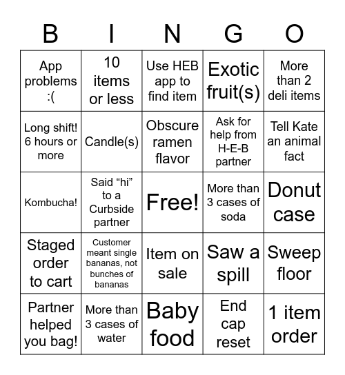 Instacart Bingo Card