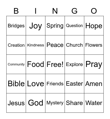 Faith Exploration Fun1 Bingo Card