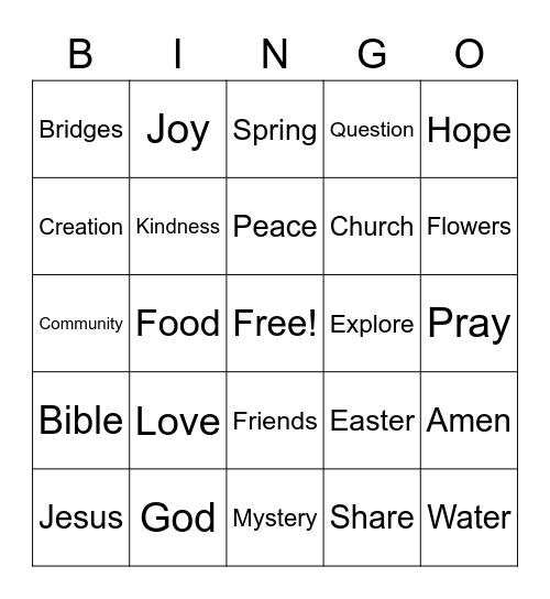 Faith Exploration Fun1 Bingo Card