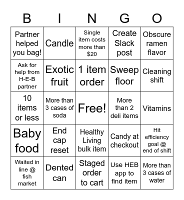 Instacart Bingo Card