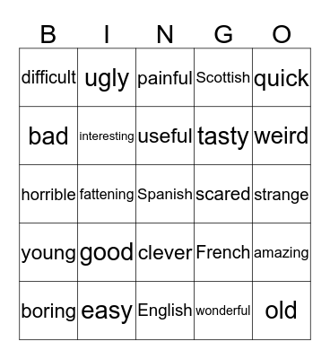 The fat one!  - Some adjectives Bingo Card