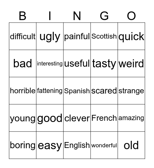 The fat one!  - Some adjectives Bingo Card