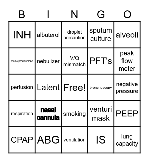 Respiratory Bingo Card