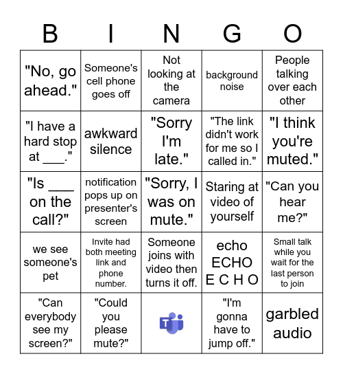 Teams Call Bingo Card
