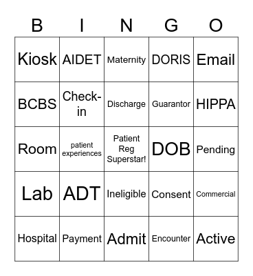 Patient Access Bingo Card