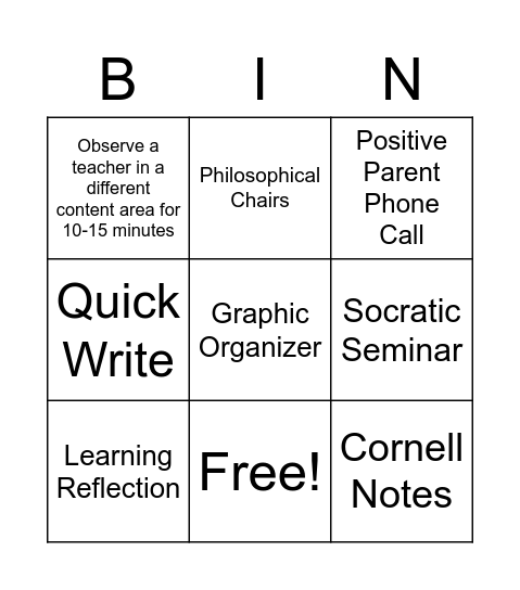 Avid Strategies Bingo Card