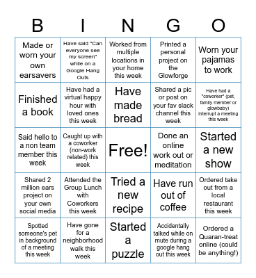 Glowforge Bingo Card