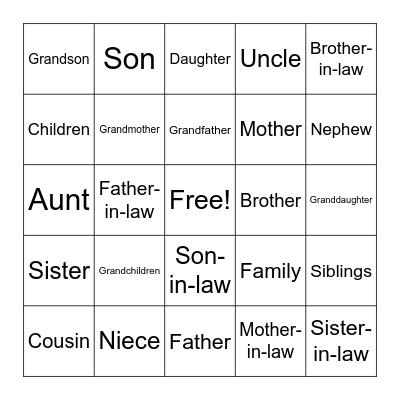 Family Bingo Card