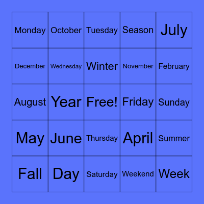 Calendar Bingo Card