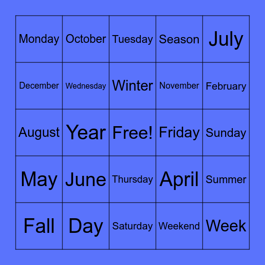 Calendar Bingo Card