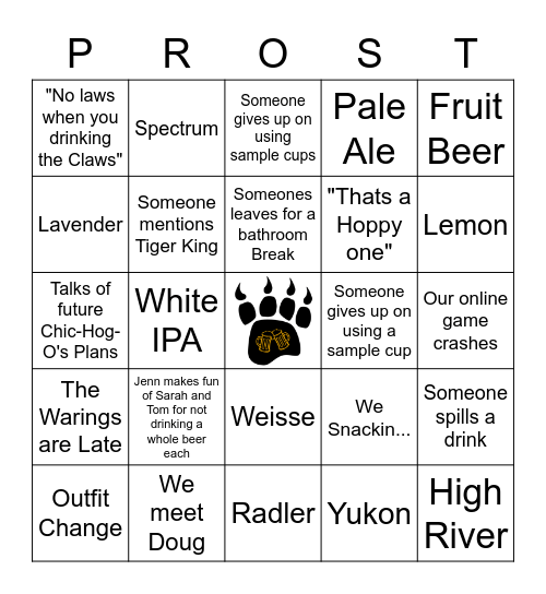 Bad News Beers Summer Beerfest Bingo Card