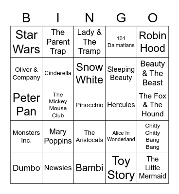 Disney Bingo Card