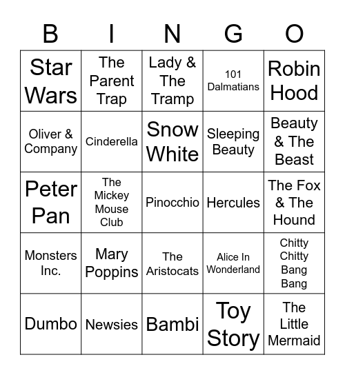 Disney Bingo Card