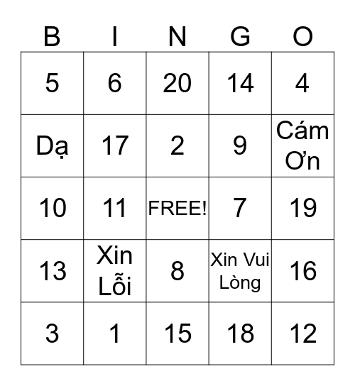 Chơi Lô Tô Bingo Card