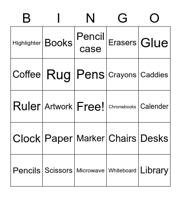 Classroom Bingo Card