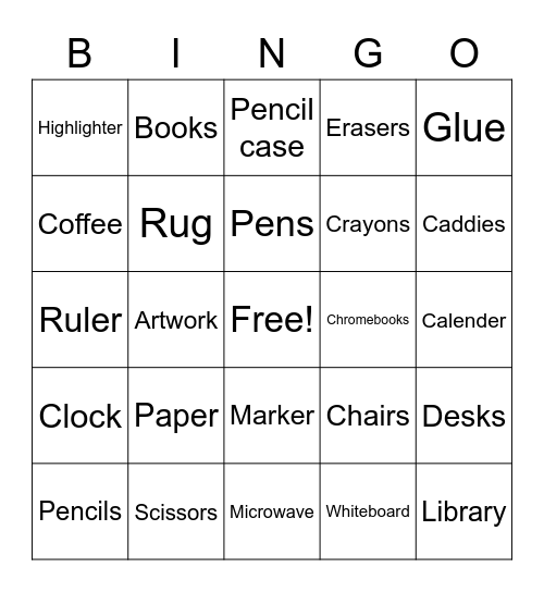 Classroom Bingo Card