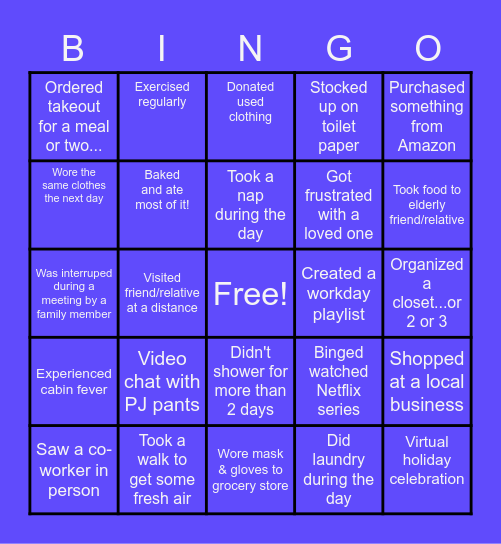 "Virtual" Living Bingo Card