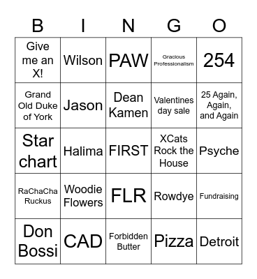 X-Cats Bingo Card